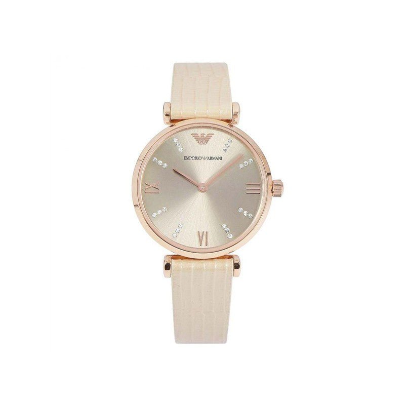 Emporio Armani Gianni T Bar Gunmetal Dial Beige Leather Strap Watch For Women - AR1681 Watches Emporio Armani   