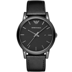 Emporio Armani Classic Black Dial Black Leather Strap Watch For Men - AR1732 Watches Emporio Armani   