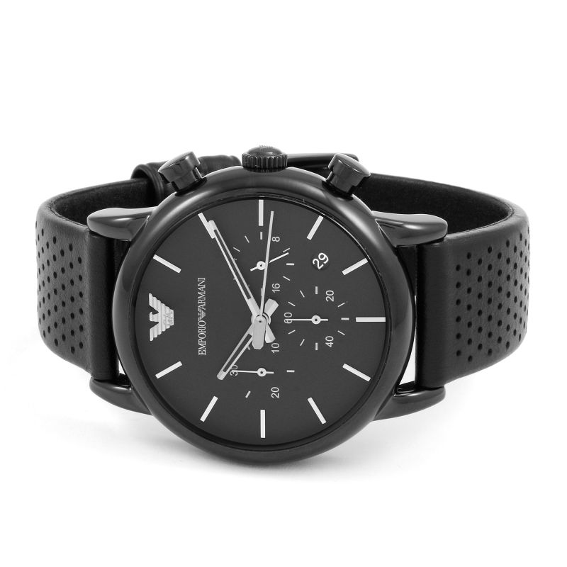 Emporio Armani Luigi Chronograph Black Dial Black Leather Strap Watch For Men - AR1737 Watches Emporio Armani   