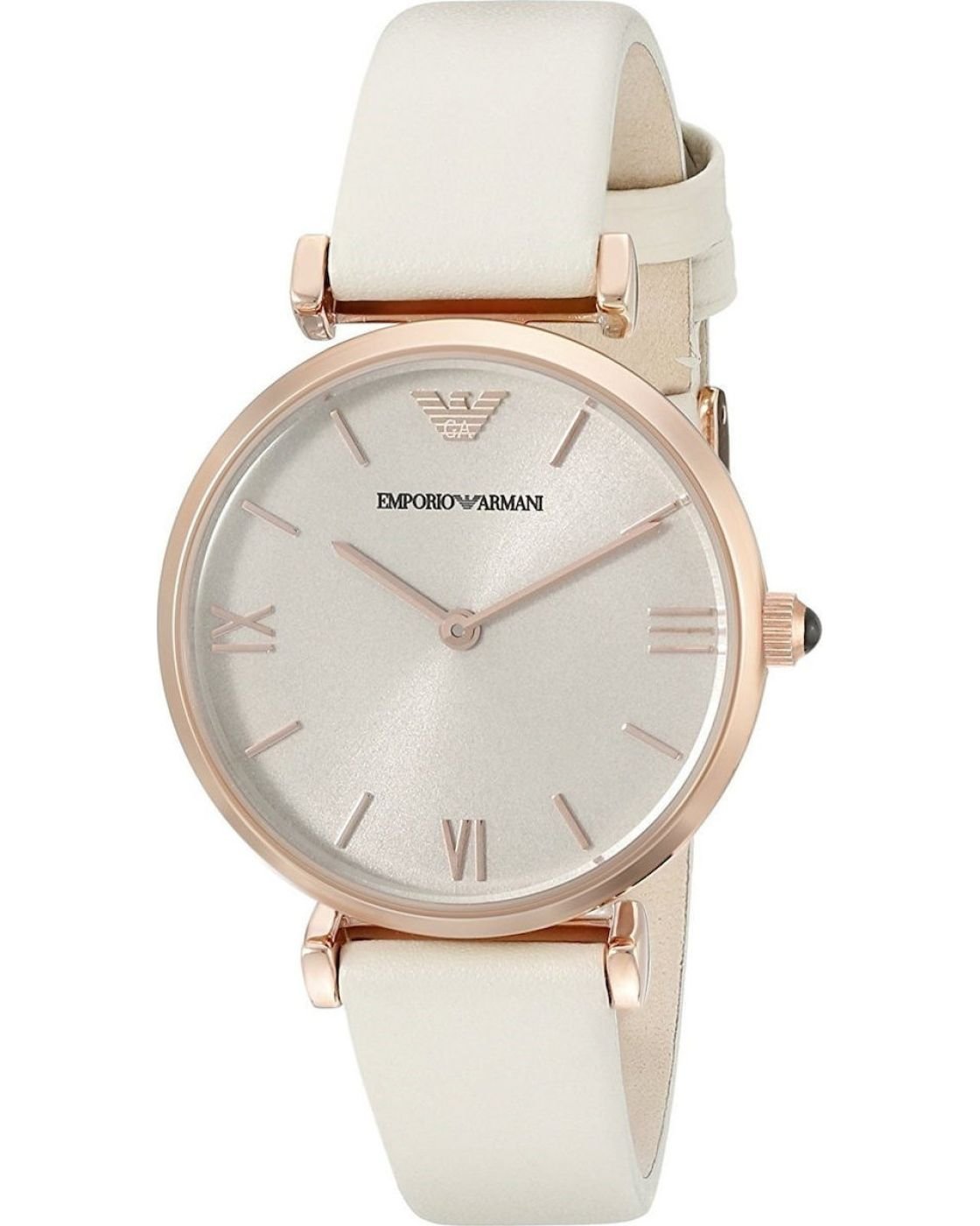 Emporio Armani Gianni T Bar Light Brown Dial White Leather Strap Watch For Women - AR1769 Watches Emporio Armani   