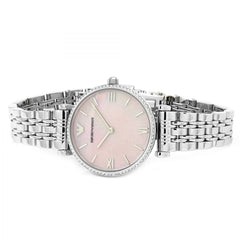 Emporio Armani Gianni T Bar Pink Mother of Pearl Dial Silver Stainless Steel Watch For Women - AR1779 Watches Emporio Armani   