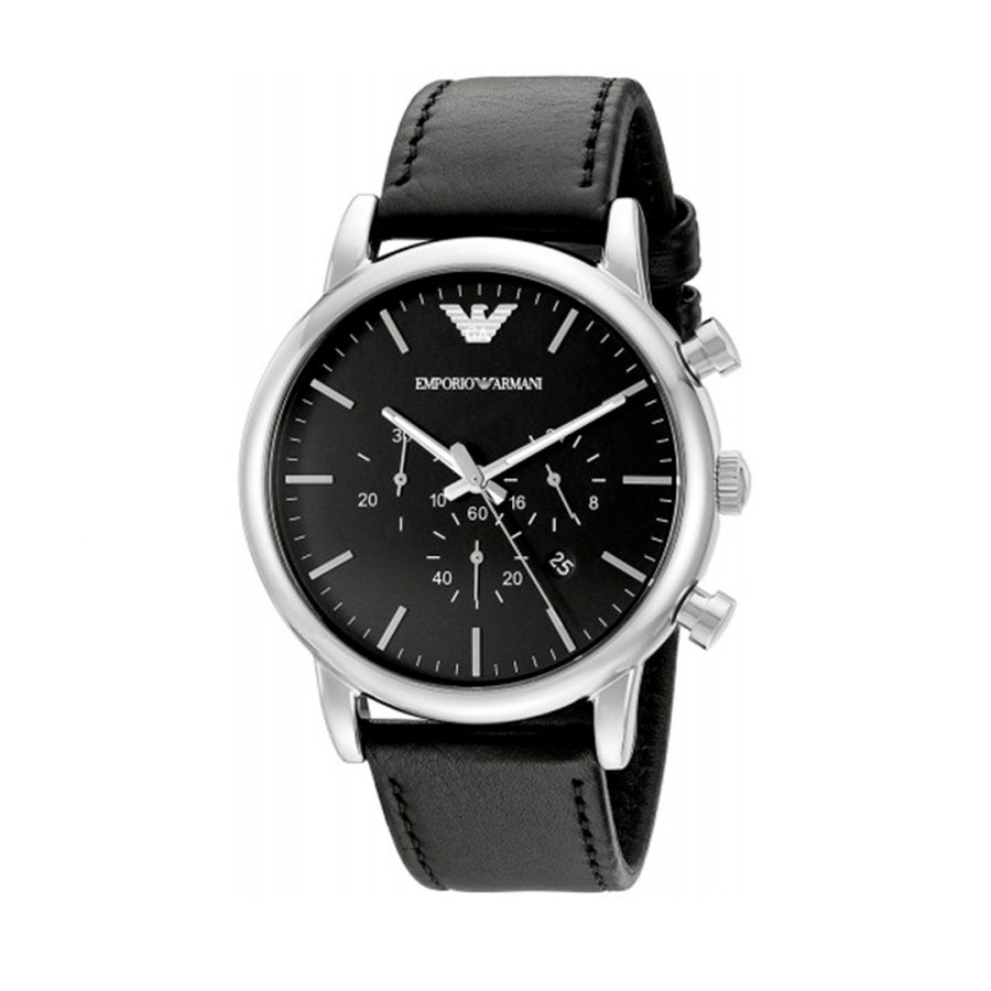 Emporio Armani Luigi Chronograph Black Dial Black Leather Watch For Men - AR1828 Watches Emporio Armani   