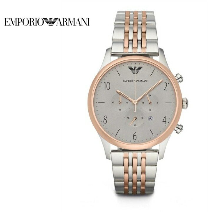 Emporio Armani Beta Chronograph Grey Dial Two-Tone Stainless Steel Strap Watch For Men - AR1864 Watches Emporio Armani   