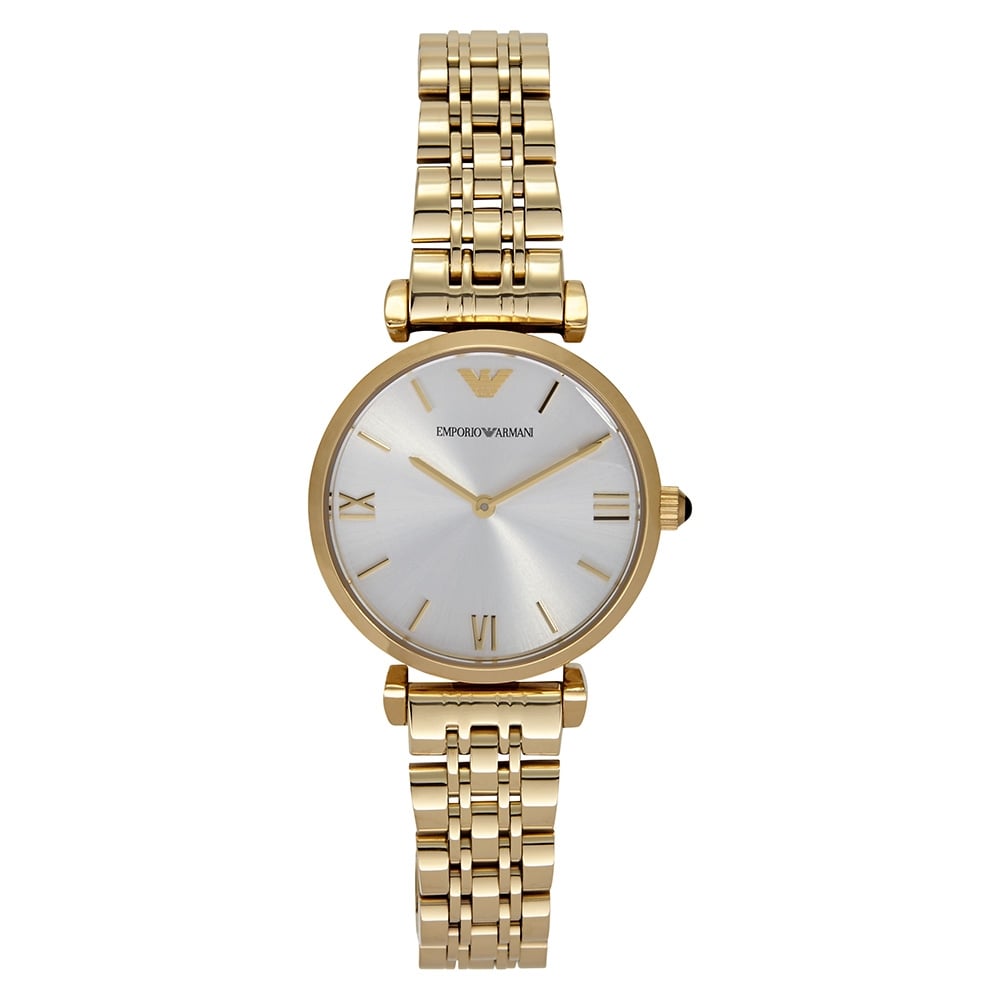 Emporio Armani Gianni T Bar Silver Dial Gold Stainless Steel Strap Watch For Women - AR1877 Watches Emporio Armani   