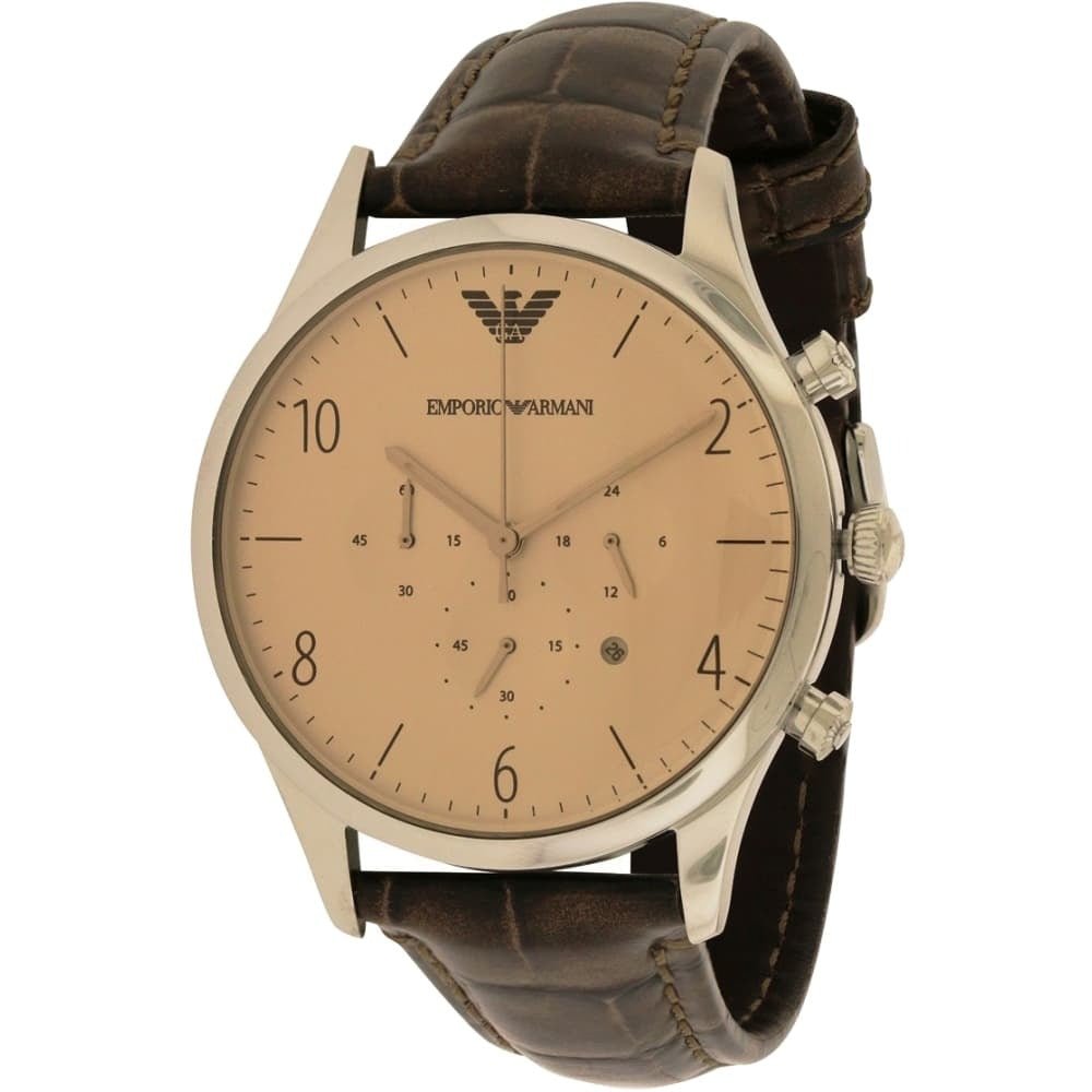 Emporio Armani Classic Chronograph Cream Dial Brown Leather Strap Watch For Men - AR1878 Watches Emporio Armani   