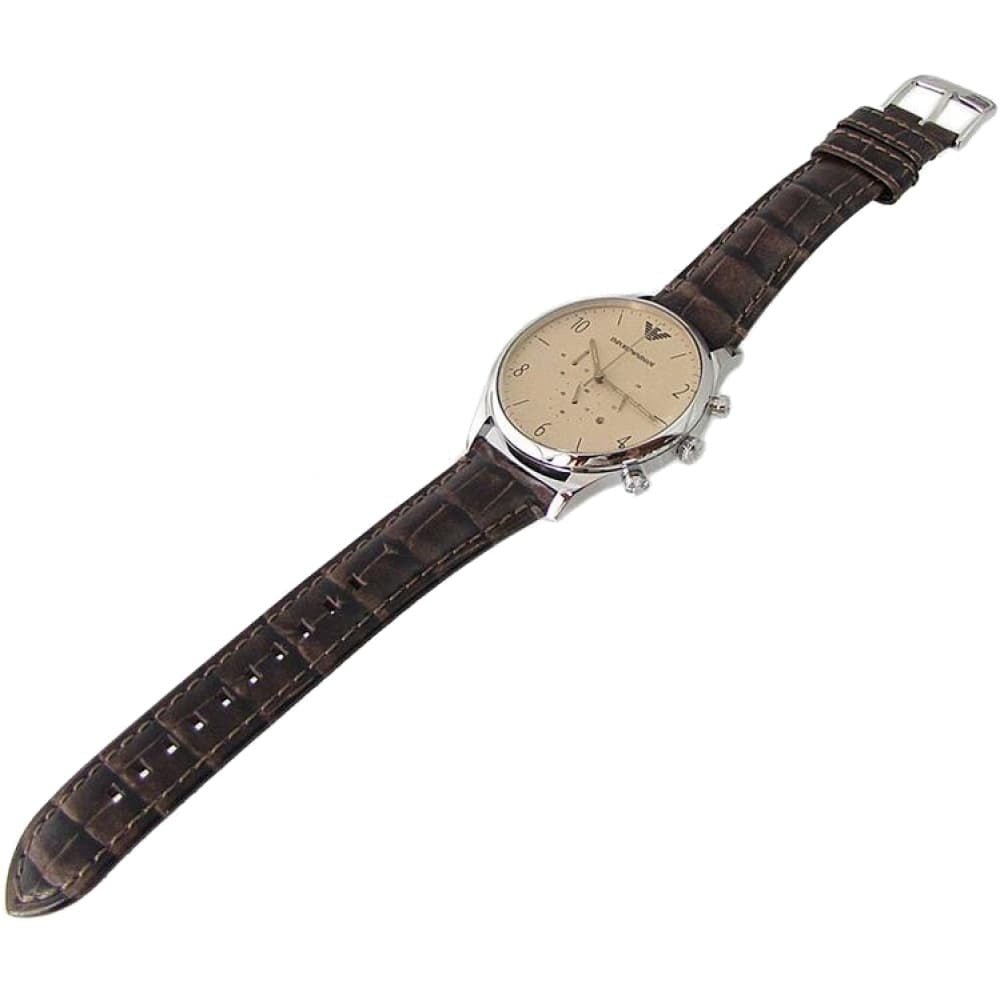 Emporio Armani Classic Chronograph Cream Dial Brown Leather Strap Watch For Men - AR1878 Watches Emporio Armani   