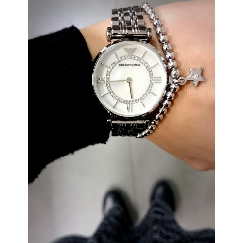 Emporio Armani Gianni T-Bar Mother of Pearl Dial Silver Stainless Steel Watch For Women - AR1908 Watches Emporio Armani   