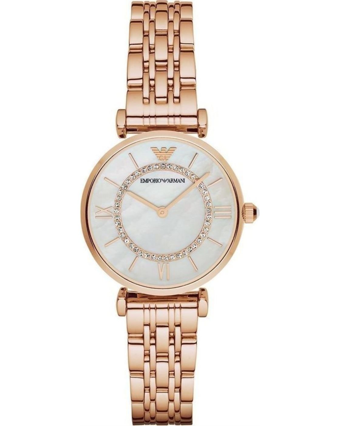 Emporio Armani Gianni T Bar Mother of Pearl Rose Gold Stainless Steel Strap Watch For Women - AR1909 Watches Emporio Armani   