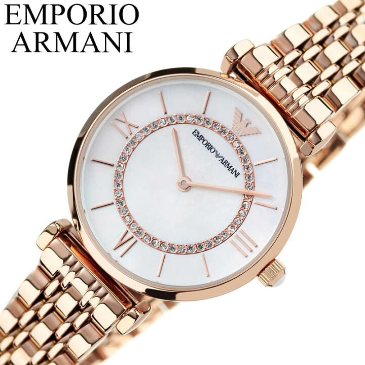 Emporio Armani Gianni T Bar Mother of Pearl Rose Gold Stainless Steel Strap Watch For Women - AR1909 Watches Emporio Armani   