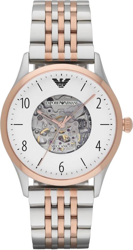 Emporio Armani Meccanico White Dial Two Tone Stainless Steel Watch For Men - AR1921 Watches Emporio Armani   