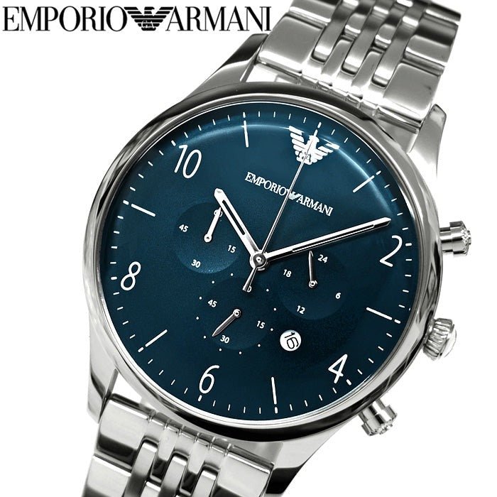 Emporio Armani Chronograph Blue Dial Silver Stainless Steel Watch For Men - AR1942 Watches Emporio Armani   