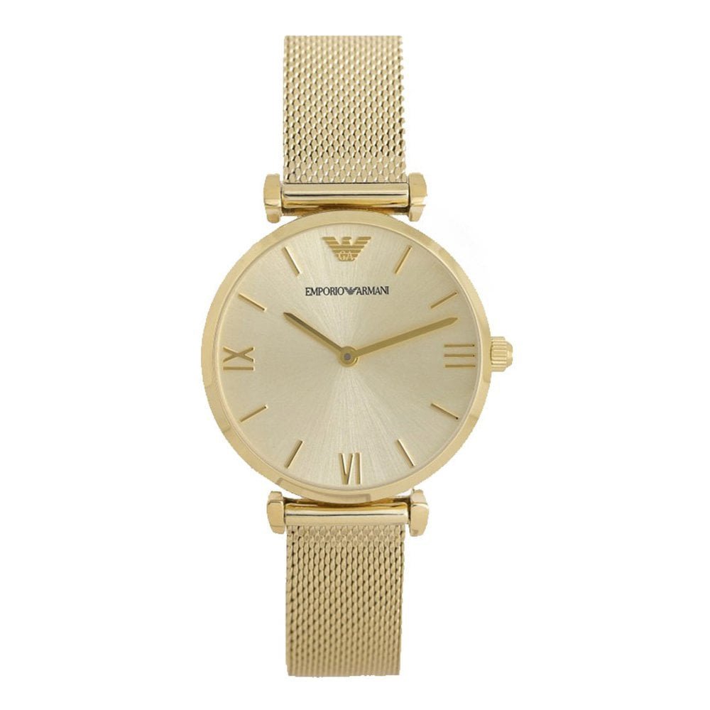 Emporio Armani Retro Gold Dial Gold Mesh Bracelet Watch For Women - AR1957 Watches Emporio Armani   