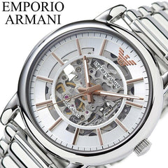 Emporio Armani Meccanico Silver Skeleton Dial Stainless Steel Watch For Men - AR1980 Watches Emporio Armani   