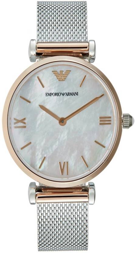 Emporio Armani Retro Mother of Pearl Dial Silver Mesh Bracelet Watch For Women - AR2067 Watches Emporio Armani   