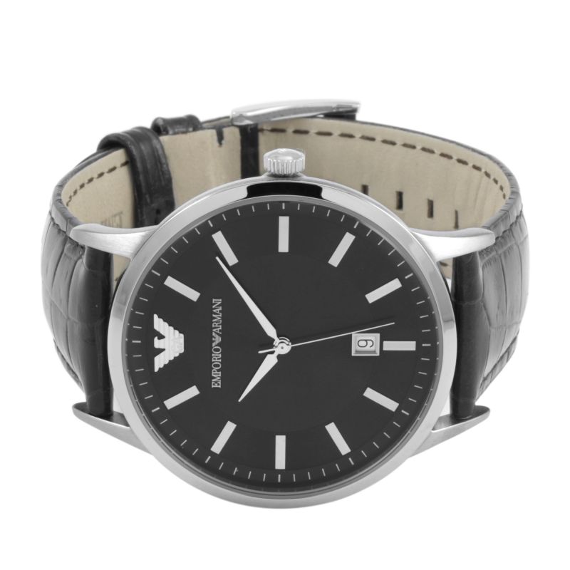 Emporio Armani Renato Black Dial Leather Strap Watch For Men - AR2411 Watches Emporio Armani   