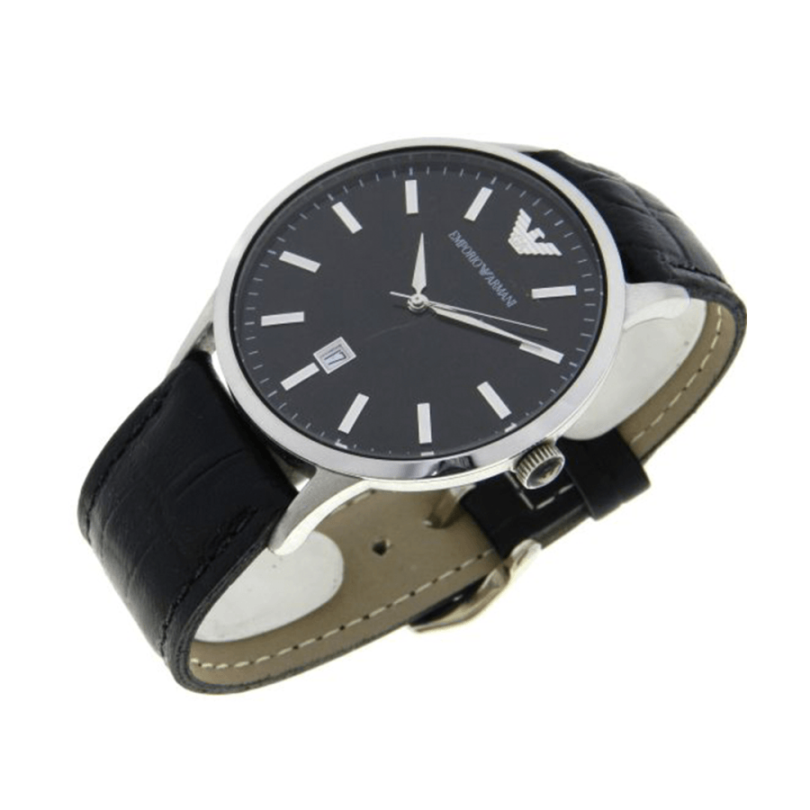 Emporio Armani Renato Black Dial Leather Strap Watch For Men - AR2411 Watches Emporio Armani   