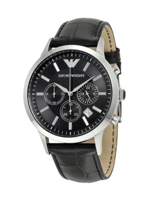 Emporio Armani Renato Chronograph Black Dial Black Leather Strap Watch For Men - AR2447 Watches Emporio Armani   