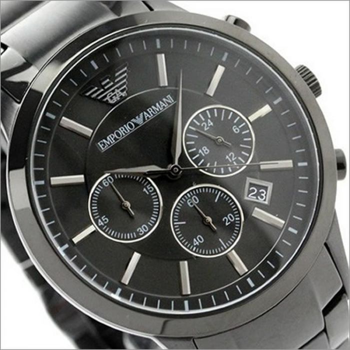 Emporio Armani Classic Chronograph Black Dial Black Stainless Steel Strap Watch For Men - AR2453 Watches Emporio Armani   