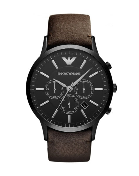 Emporio Armani Sportivo  Black Dial Brown Leather Strap Watch For Men - AR2462 Watches Emporio Armani   