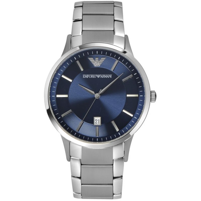 Emporio Armani Renato Blue Dial Silver Stainless Steel Strap Watch For Men - AR2477 Watches Emporio Armani   