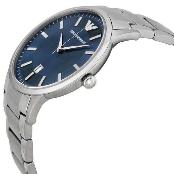 Emporio Armani Renato Blue Dial Silver Stainless Steel Strap Watch For Men - AR2477 Watches Emporio Armani   