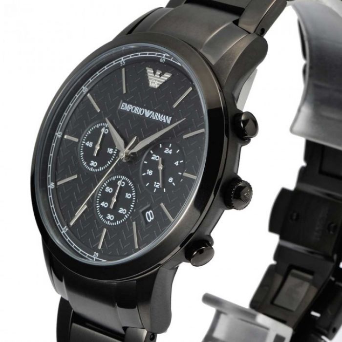 Emporio Armani Dress Chronograph Quartz Black Dial Black Stainless Steel Strap Watch For Men - AR2485 Watches Emporio Armani   