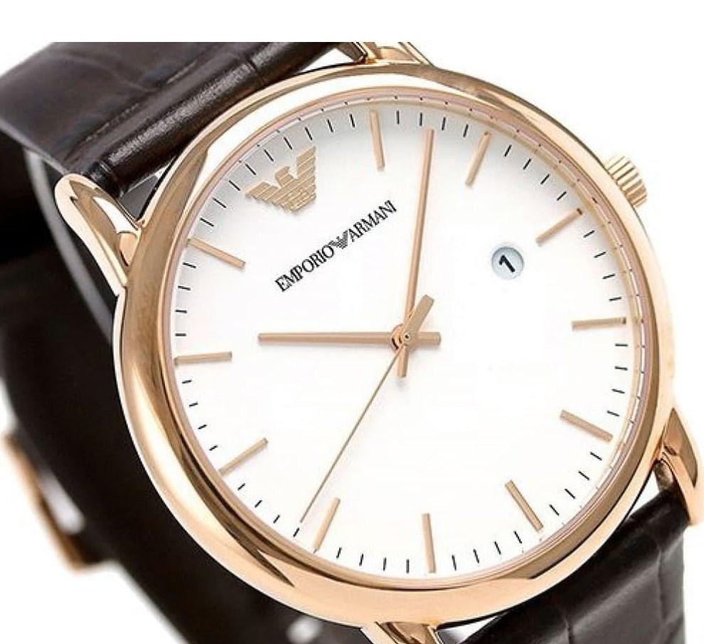 Emporio Armani Luigi White Dial Brown Leather Strap Watch For Men - AR2502 Watches Emporio Armani   