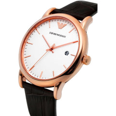 Emporio Armani Luigi White Dial Brown Leather Strap Watch For Men - AR2502 Watches Emporio Armani   