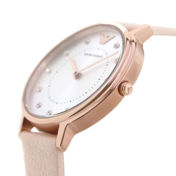 Emporio Armani Kappa Rose Gold & White Dial Beige Nude Leather Strap Watch For Women - AR2510 Watches Emporio Armani   