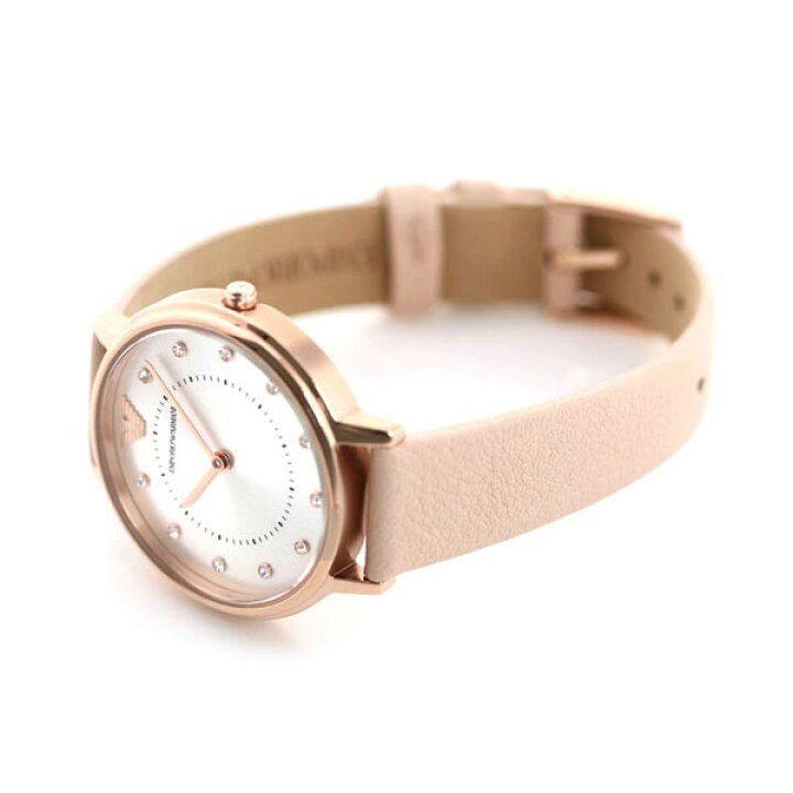 Emporio Armani Kappa Rose Gold & White Dial Beige Nude Leather Strap Watch For Women - AR2510 Watches Emporio Armani   