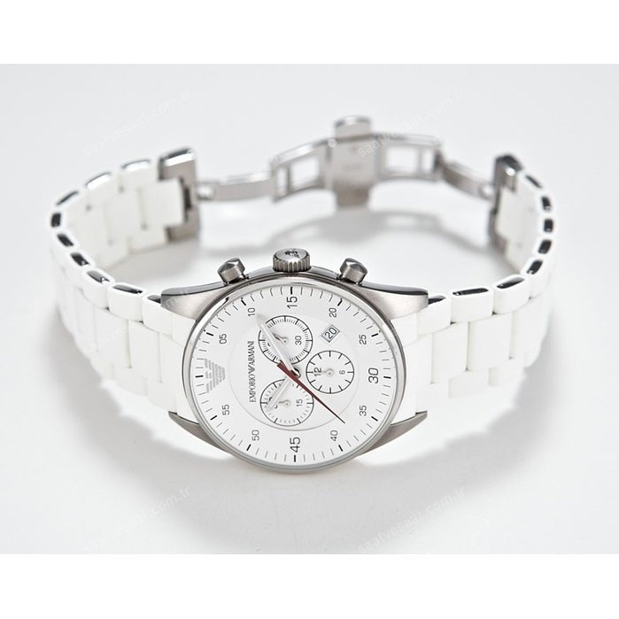 Emporio Armani Sport Chronograph White Dial White Silicone Strap Watch For Men - AR5859 Watches Emporio Armani   