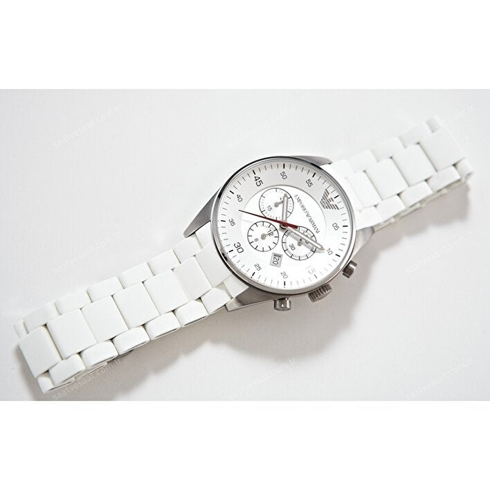 Emporio Armani Sport Chronograph White Dial White Silicone Strap Watch For Men - AR5859 Watches Emporio Armani   