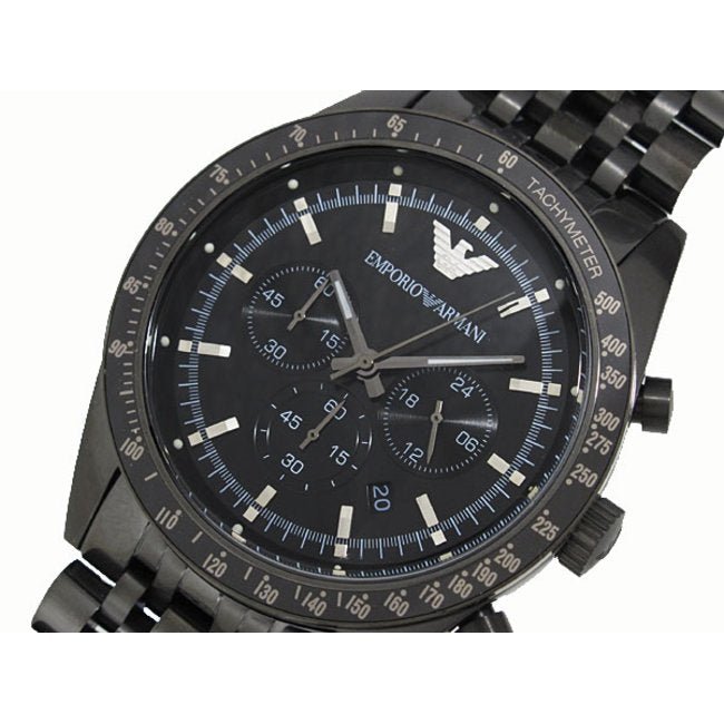 Emporio Armani Tazio Chronograph Black Dial Stainless Steel Strap Watch For Men - AR5989 Watches Emporio Armani   