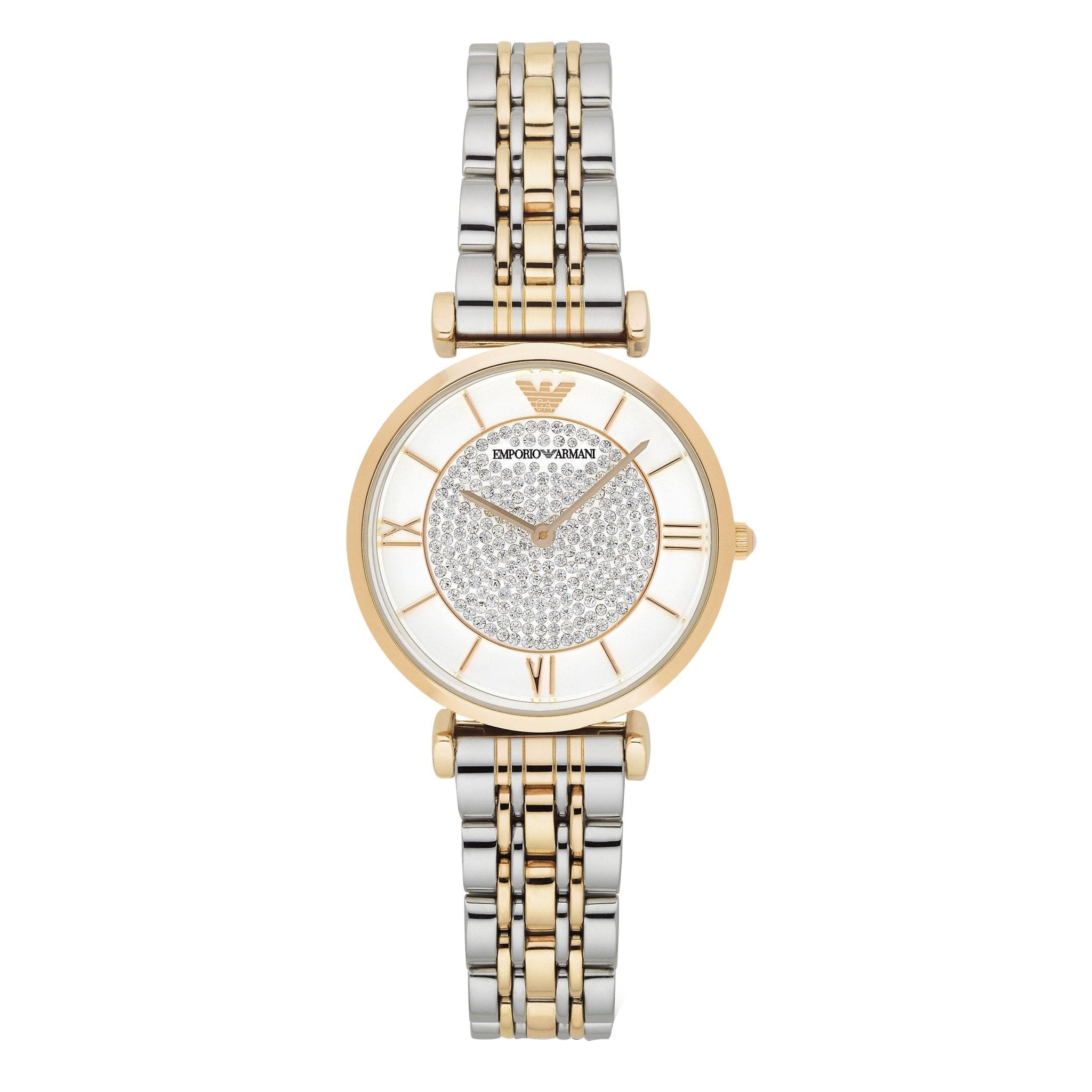 Emporio Armani Gianni T Bar White Dial Two Tone Stainless Steel Watch For Women - AR8031 Watches Emporio Armani   