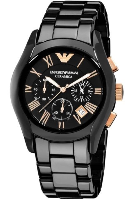 Emporio Armani Chronograph Black Ceramic Stainless Steel Dial Watch For Women - AR1411 Watches Emporio Armani   