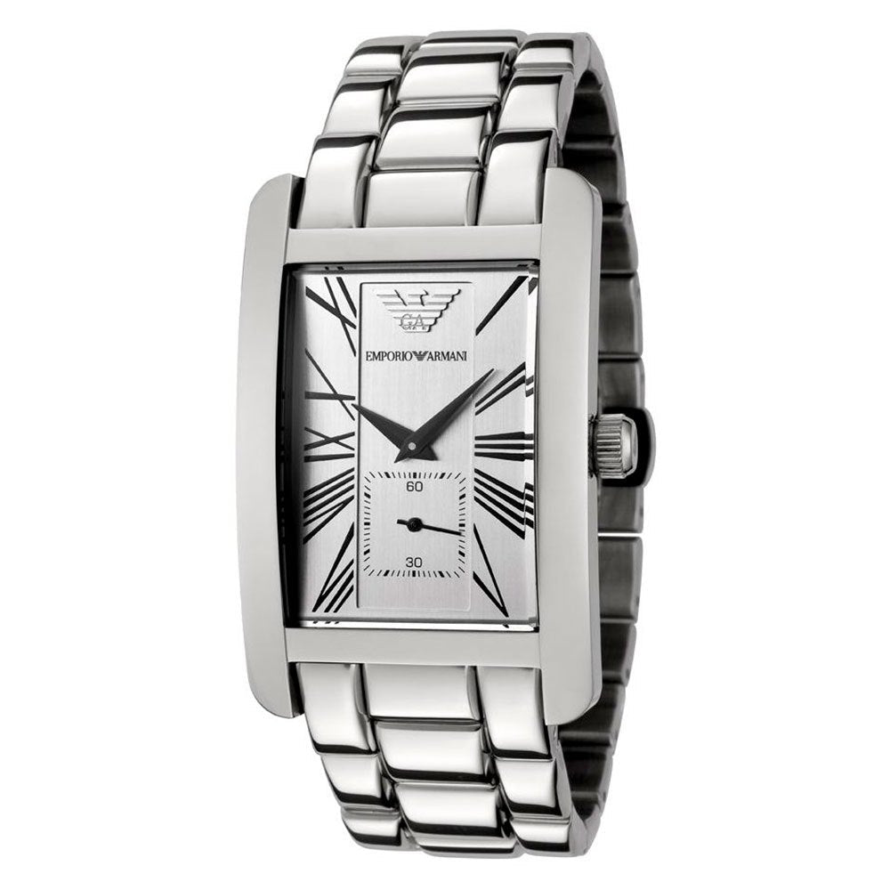 Emporio Armani White Dial Silver Stainless Steel Strap Watch For Men - AR0145 Watches Emporio Armani   