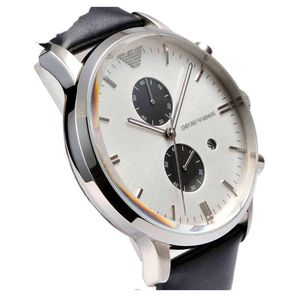 Emporio Armani Gianni White Dial Black Leather Strap Watch For Men - AR0385 Watches Emporio Armani   