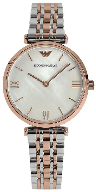 Emporio Armani T Bar Gianni Classic Mother Of Pearl Dial Two Tone Stainless Steel Watch For Women - AR1683 Watches Emporio Armani   