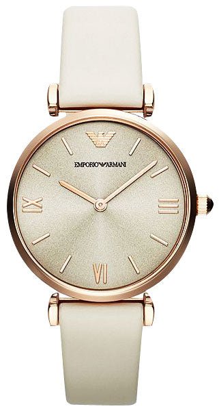 Emporio Armani Gianni T Bar Light Brown Dial White Leather Strap Watch For Women - AR1769 Watches Emporio Armani   