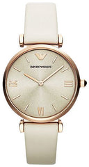 Emporio Armani Gianni T Bar Light Brown Dial White Leather Strap Watch For Women - AR1769 Watches Emporio Armani   