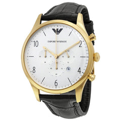 Emporio Armani Classic Chronograph White Dial Black Leather Strap Watch For Men - AR1892 Watches Emporio Armani   