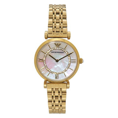 Emporio Armani Gianni T Bar White Mother of Pearl Dial Gold Stainless Steel Watch For Women - AR1907 Watches Emporio Armani   