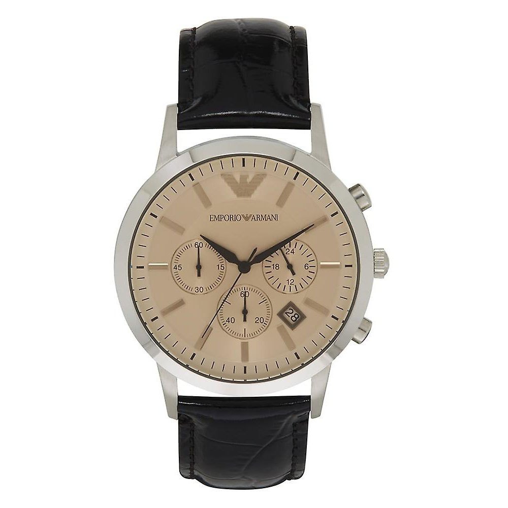 Emporio Armani Classic Chronograph Beige Dial Brown Leather Strap Watch For Men - AR2433 Watches Emporio Armani   