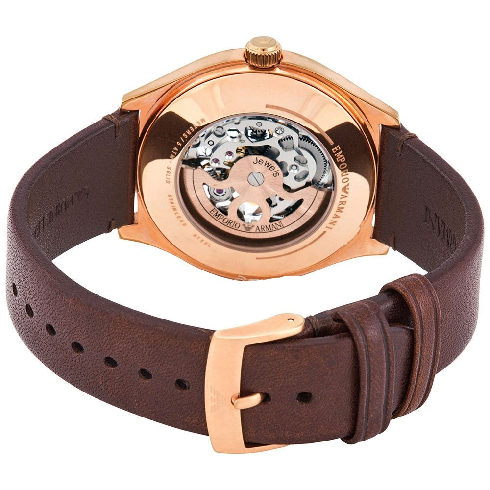 Emporio Armani Meccanico White Skeleton Dial Brown Leather Strap Watch For Men - AR60005 Watches Emporio Armani   