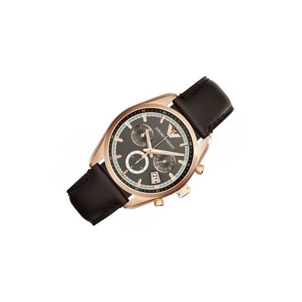 Emporio Armani Chronograph Gray Dial Brown Leather Strap Watch For Men - AR6043 Watches Emporio Armani   