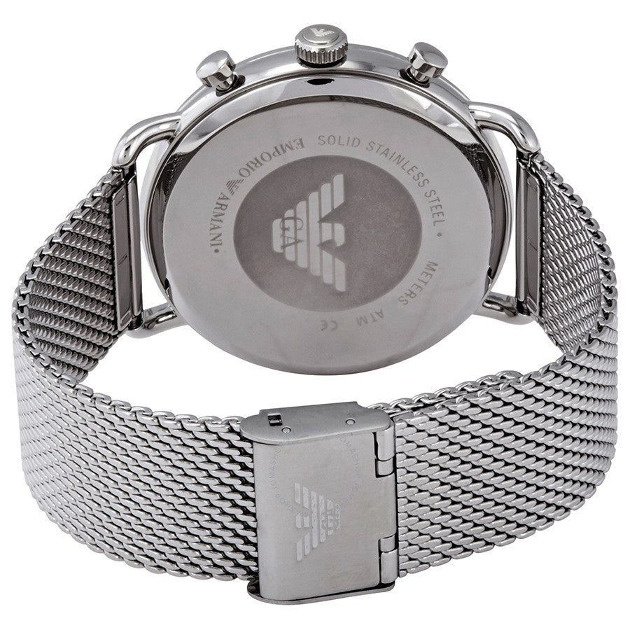 Emporio Armani Chronograph Black Dial Silver Mesh Bracelet Watch For Men - AR11104 Watches Emporio Armani   