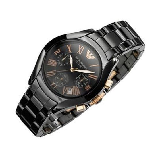 Emporio Armani Chronograph Black Ceramic Stainless Steel Dial Watch For Women - AR1411 Watches Emporio Armani   