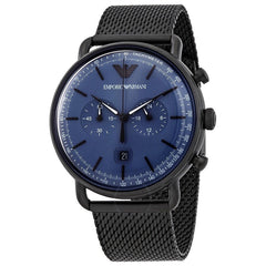 Emporio Armani Aviator Chronograph Blue Dial Black Mesh Bracelet Watch For Men - AR11201 Watches Emporio Armani   