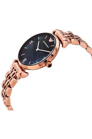 Emporio Armani Gianni T-Bar Black Dial Rose Gold Strap Watch For Women - AR11145 Watches Emporio Armani   