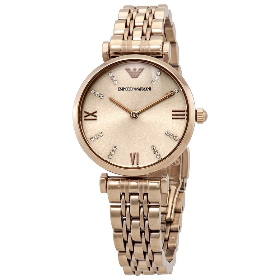 Emporio Armani T-Bar Gianni Rose Gold Dial Stainless Steel Watch For Women - AR11059 Watches Emporio Armani   
